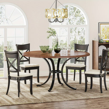 Ronde Eettafel – Uitklapbare Tafel – Eetkamertafel – Keukentafel – Tafel Voor 4-6 Personen – Bruine Houtlook – Krasbestendig Oppervlak – Uitschuifbaar Blad