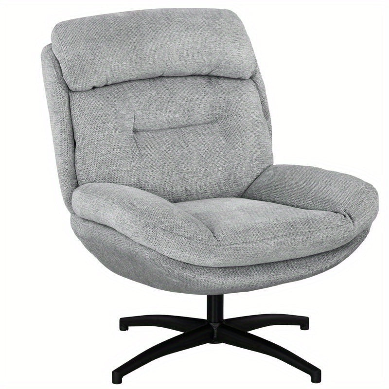 Draaistoel – Zwenkstoel – Lounge Stoel – Accentstoel – Fauteuil – 360 Graden Draaibaar – Zachte Chenille Bekleding – Foamvulling – Grijs Met Zwarte Poten – Eenvoudige Montage