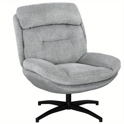 Draaistoel – Zwenkstoel – Lounge Stoel – Accentstoel – Fauteuil – 360 Graden Draaibaar – Zachte Chenille Bekleding – Foamvulling – Grijs Met Zwarte Poten – Eenvoudige Montage