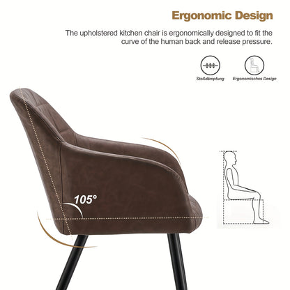Eetkamerstoel – Stoel – Kuipstoel – Fauteuil – Keukenstoel – Donkergrijs Kunstleer – Memory Foam Zitting – Metalen Poten