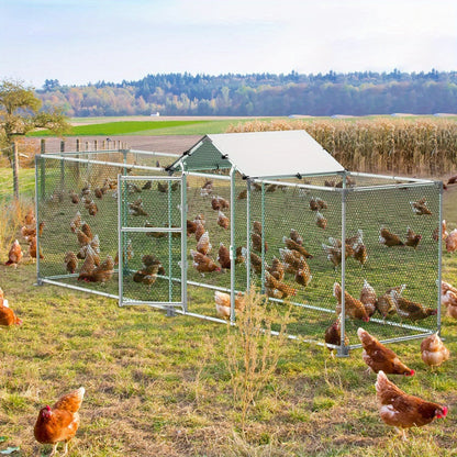 LZQ 4x1m/5x1m Metal Chicken Coop with Sunshade, Door & Latch - Sturdy Rust-Resistant Iron Frame, Half-Enclosure Design for Garden Birds, Ducks, Small Animals - No Electricity Needed, Chicken Coop Accessories, Durable Construc