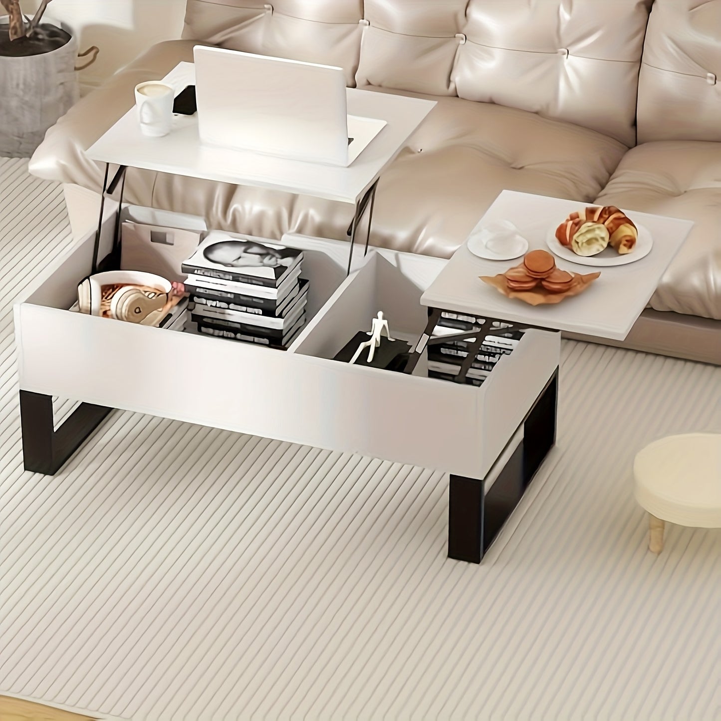 Salontafel – Woonkamertafel – Koffietafel – Bijzettafel – Sofa Tafel – Verstelbaar & Opvouwbaar – Met Verborgen Opbergruimte – Wit – 100x50x42 cm
