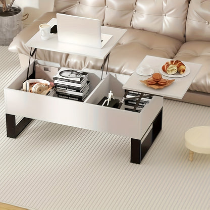 Salontafel – Woonkamertafel – Koffietafel – Bijzettafel – Sofa Tafel – Verstelbaar & Opvouwbaar – Met Verborgen Opbergruimte – Wit – 100x50x42 cm