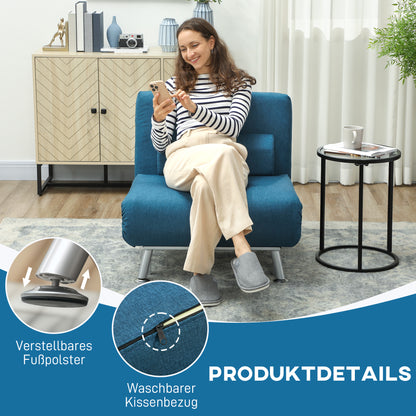Stoelbed – Relaxstoel – Slaapstoel – Slaapfauteuil – Zitbank – Inklapbaar – Verstelbare Rugleuning – Linnen Look Blauw – 75x70x75 cm