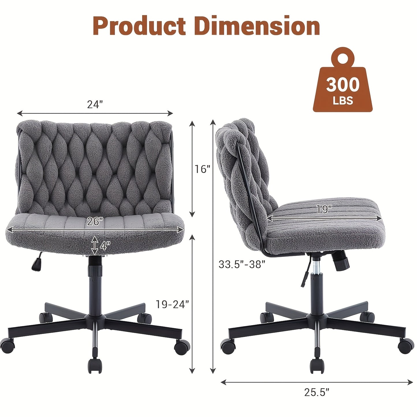 Bureaustoel – Werkstoel – Kantoorstoel – Draaistoel – Bureaustoel Grijs – Ergonomische Zitting Met Memory Foam – Verstelbare Zithoogte Met 360° Draaibare Zitting