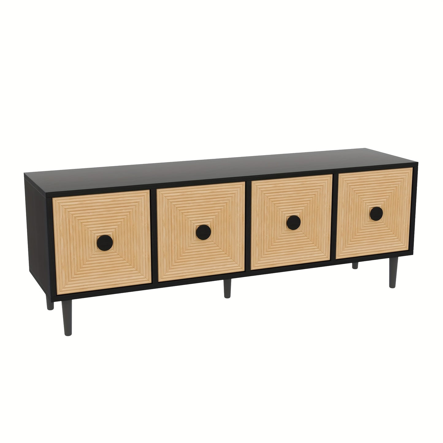 TV-meubel – Tv-kast – Lowboard – Media meubel – Entertainment kast – Zwart met bamboe – Laag design 150x38x55 cm – Ruime opbergruimte