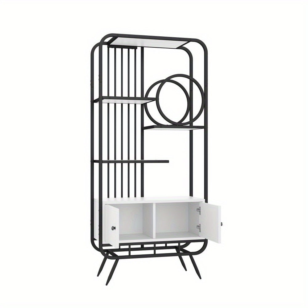 Metalen Kast – Opbergkast – Archiefkast – Draaideurkast – Kantoorkast – Wit/Zwart – 80x30x180 cm – Dubbele Deuren Met 3 Planken – Hoge Metalen Poten