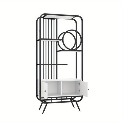 Metalen Kast – Opbergkast – Archiefkast – Draaideurkast – Kantoorkast – Wit/Zwart – 80x30x180 cm – Dubbele Deuren Met 3 Planken – Hoge Metalen Poten