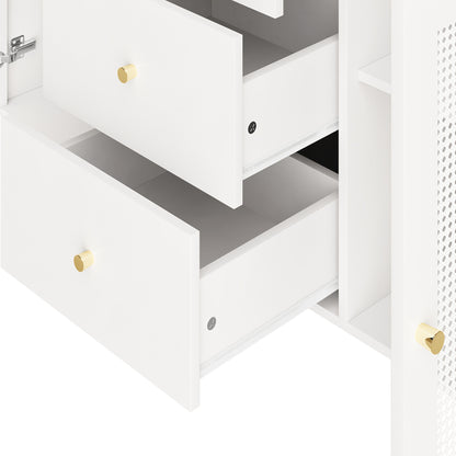 Dressoir – Sideboard – Opbergkast – Ladekast – Kast – Wit – MDF & Rattan – Multifunctionele Meubelset