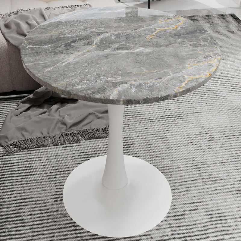 Salontafel – Koffietafel – Woonkamertafel – Bijzettafel – Ronde Tafel – Kunstmarmer Blad – Ø70 cm, Vintage Wit Met Donkergrijze Aders