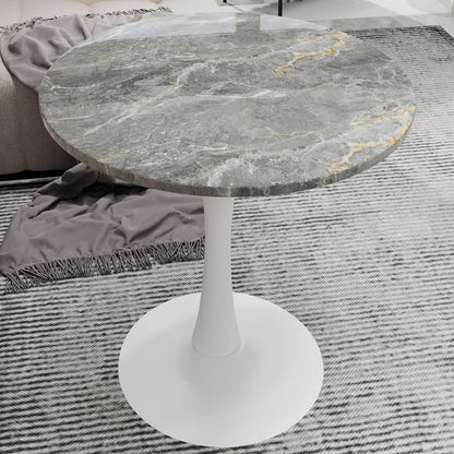 Salontafel – Koffietafel – Woonkamertafel – Bijzettafel – Ronde Tafel – Kunstmarmer Blad – Ø70 cm, Vintage Wit Met Donkergrijze Aders