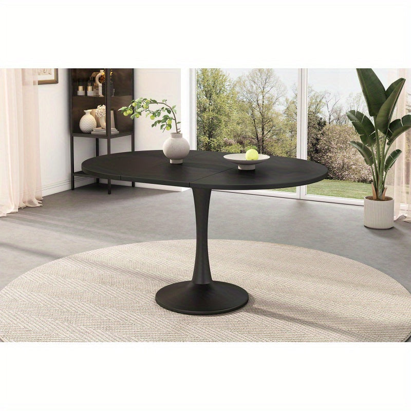 Uitbreidbare Ovale Tafel – Eettafel – Koffietafel – Werktafel – Tafeltje – Zwart MDF – 100-140 cm Lengte – Stevig Tot 100 kg