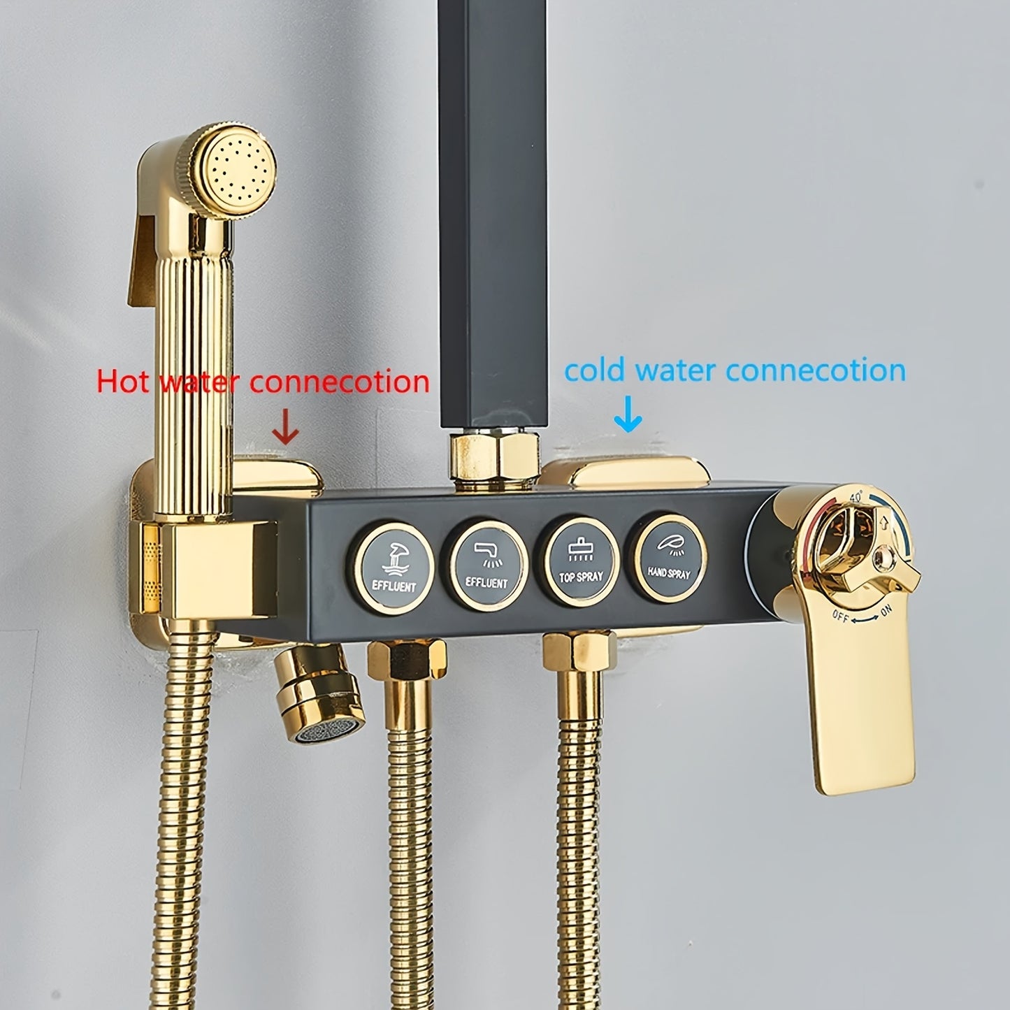 Regendouche – Douchesysteem – Douchekop – Handdouche – Waterval Douche – Zwart-Gouden Afwerking – Messing Materiaal – Thermostatische Mengkraan