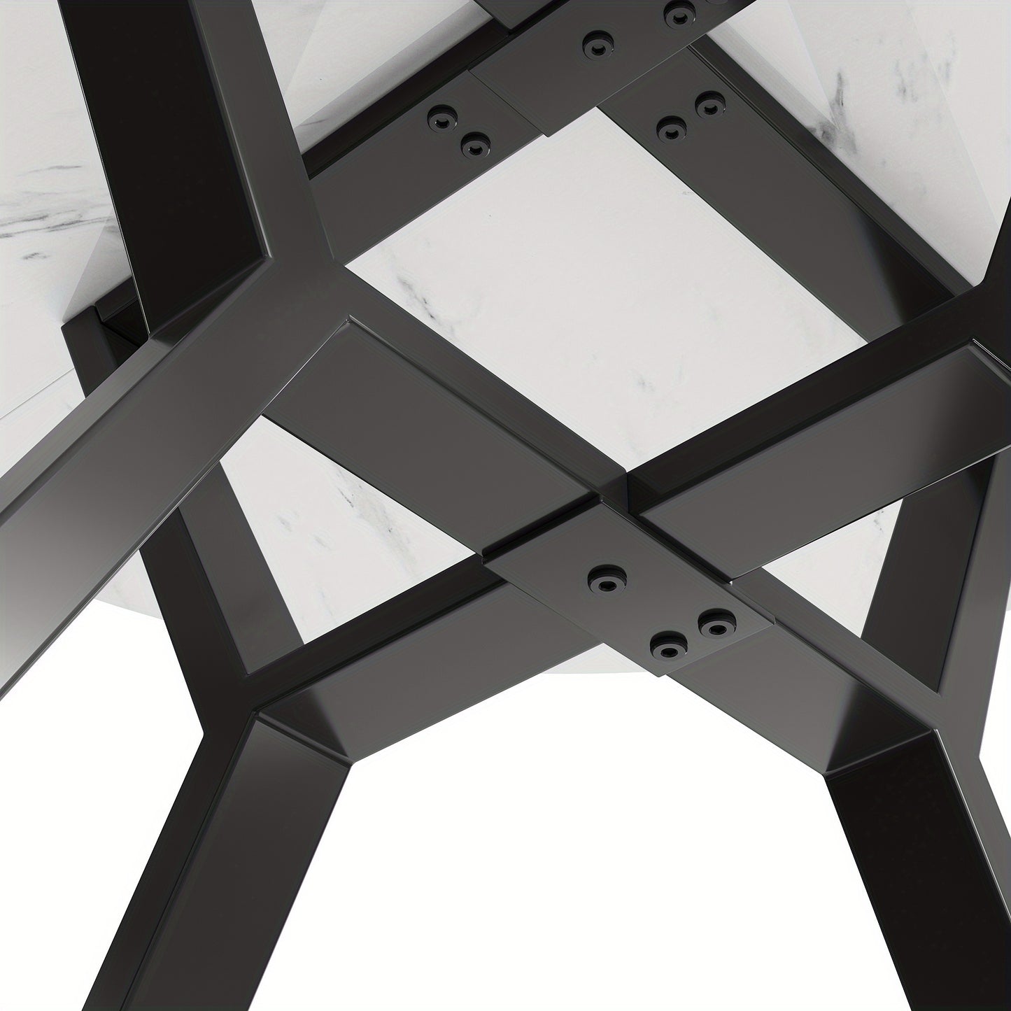 Modern And Stylish Round Marble Dining Table (1 Meter In Diameter) And Black X-shaped Coffee Table with Metal Supports for Stability And Durability, A Must-have for A Stylish Home.