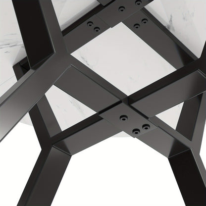 Modern And Stylish Round Marble Dining Table (1 Meter In Diameter) And Black X-shaped Coffee Table with Metal Supports for Stability And Durability, A Must-have for A Stylish Home.