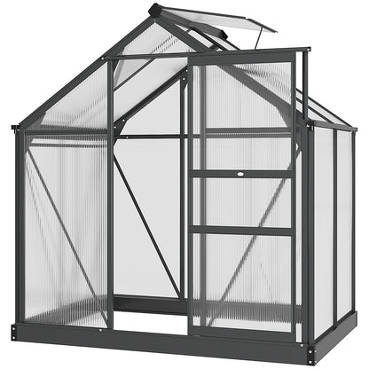 Polycarbonaat Kas – Tuinkas – Serre – Groentekas – Kweekkas – Aluminium Frame – Dubbelwandig Polycarbonaat – 2,51 m² – UV-Bestendig – Versterkte Basis – Schuifdeur – Goot – Grijs
