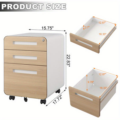 Rollendossierkast – Rolcontainer – Archiefkast – Rolkast – Jaloeziedeurkast – Mobiel Met Slot – Water- En Vochtbestendig – Vijf Wielen – Compact Onder Bureau – Wit Metalen Design