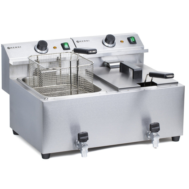 Friteuse – Dubbele Frituurpan – Snackkoker – Frituurketel – Frituurtoestel – 2 x 8 Liter – 7 kW Vermogen – Ingebouwde Tapkraan