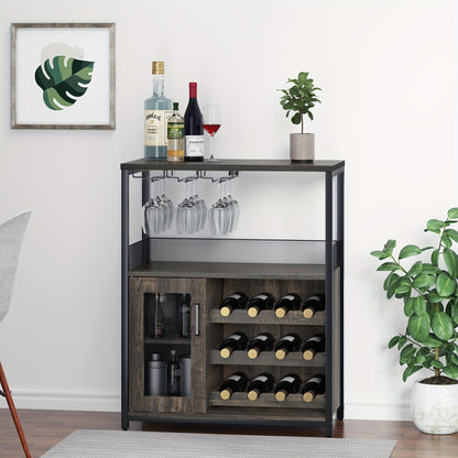 Wijnkast – Wijnrek – Drankkast – Bar kast – Buffetkast – Drie lagen – MDF Hout & Metaal – Mesh deur – 69x35x92 cm – Ruime Opbergruimte