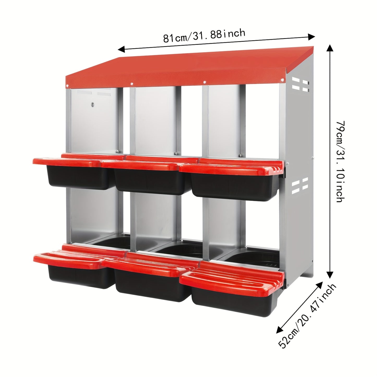 6-Compartment Heavy-Duty Plastic Chicken Nesting Box with Ventilation System & Egg Collection - Red Outdoor/Indoor Egg Laying Station, Easy-Clean Design, No Batteries/Electricity, Durable Weatherproof Construction for Backyar