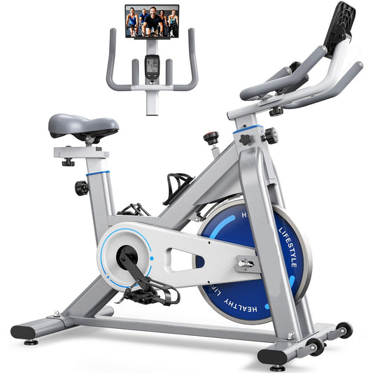 Fitnessfiets – Indoor Cycling Bike – Hometrainer – Trainingsfiets – Compact – 300 Watt Weerstand – Stabiel Frame - Grijs - QUORE