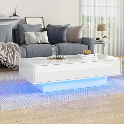 Salontafel – Koffietafel – Tafeltje – Bijzettafel – Witte Salontafel – 115x55x34 cm – 2 Opberglades, 30 kg Draagvermogen