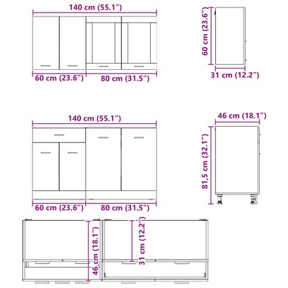 Keukenkast Set – Keukenkasten – Opbergkasten – Keukenmeubels – Keukenkastjes – 4-delig – Smoky Oak Bonded Hout – Duurzaam & Stijlvol