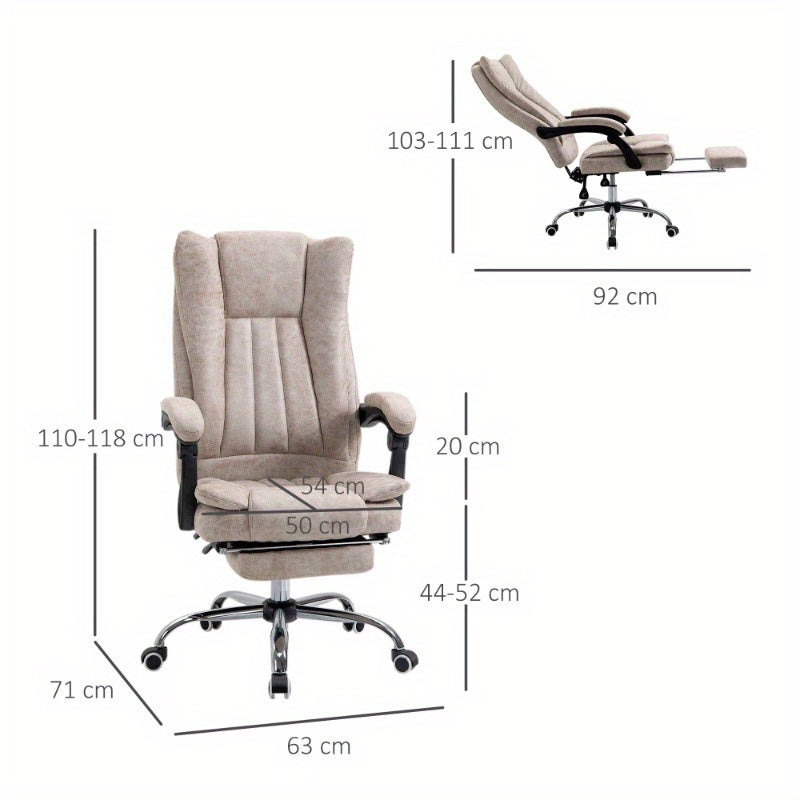 Vinsetto Ergonomic Office Chair with Adjustable Height, Swivel Base & Footrest - Beige - Heavy-Duty Metal Frame, Cushioned Seat & Armrests - Non-Electric Mechanism for Home Office, Gaming Desk - Easy-Clean Surface, Desk Chair