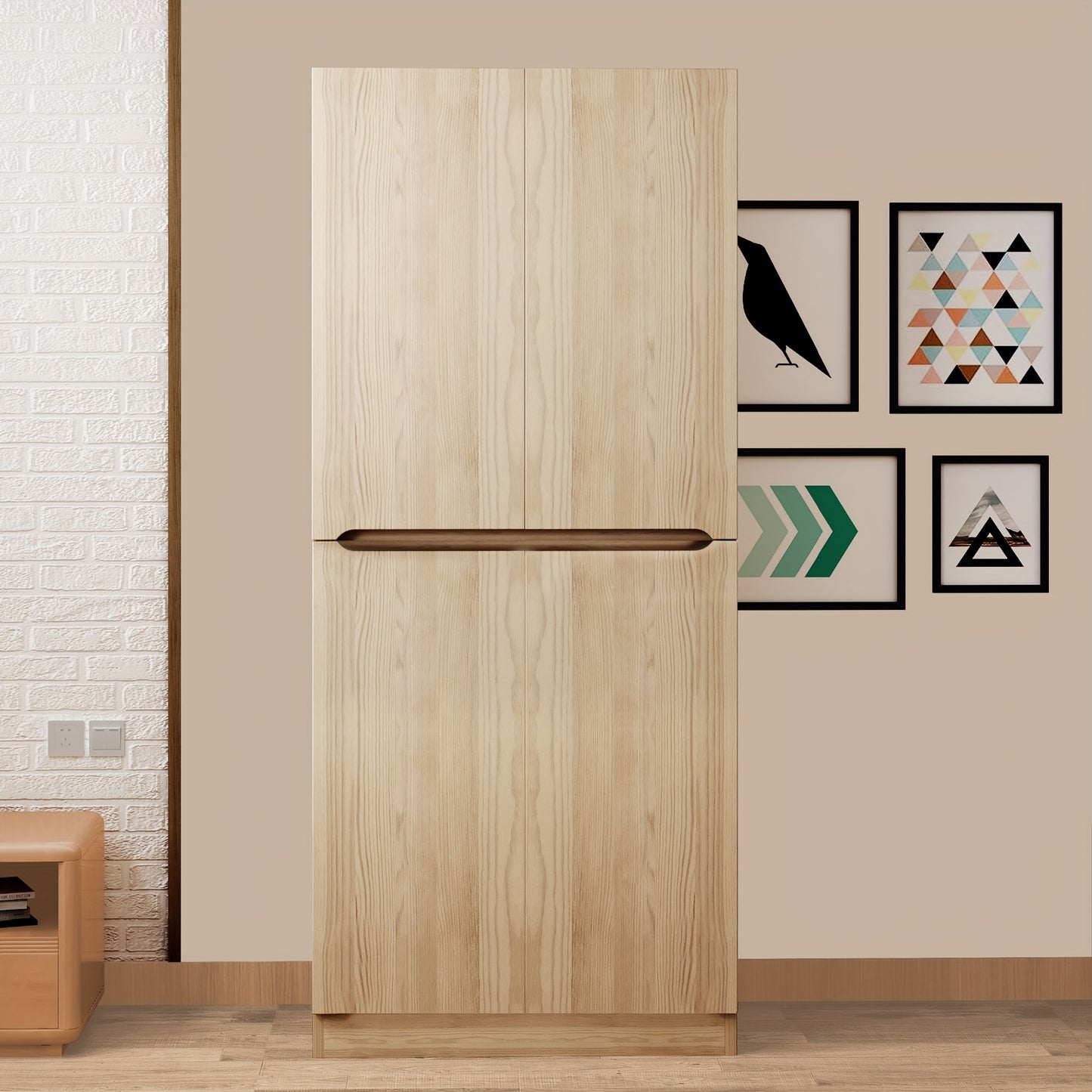 Opbergkast voor in de hal – Halmeubel – Entreekast – Kast met vakken – Modern halmeubel – Wit – Bamboe materiaal – 70 x 40 x 170 cm – Dubbele deuren met kleine compartimenten