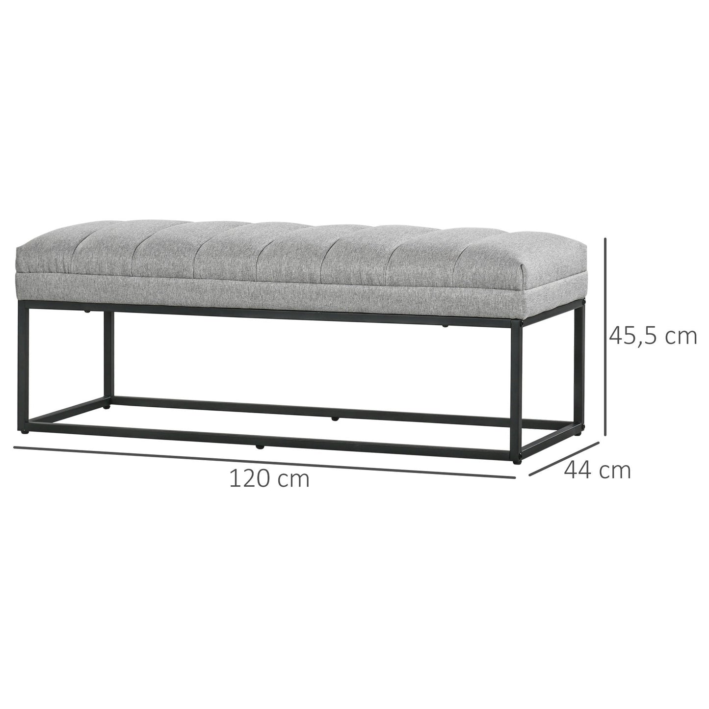 Opbergbank – Opbergkist – Zitbank – Schoenenbank – Lichtgrijs Linnen-Look – Draagkracht 200 Kg – Compact 120x44x45,5 Cm