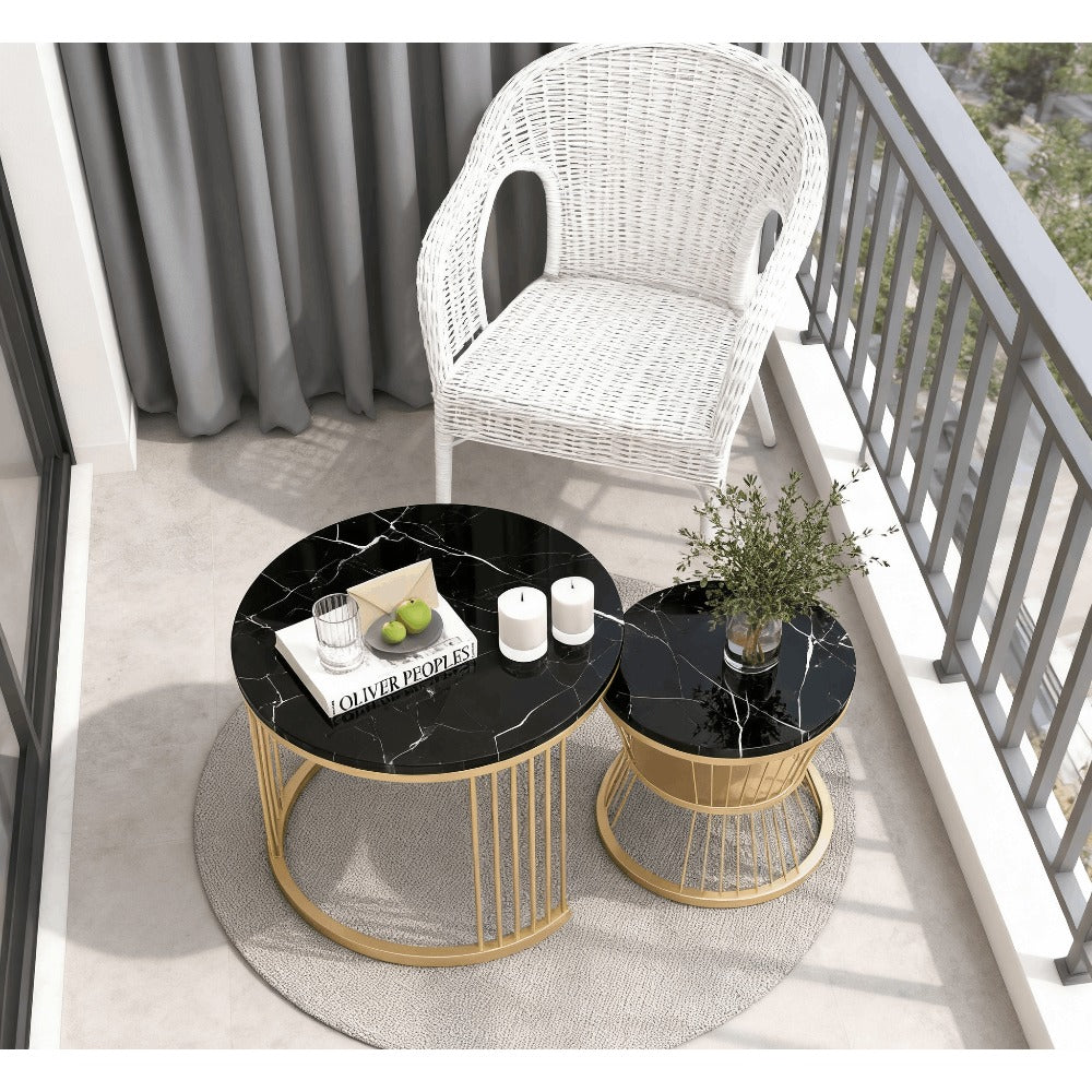 Ronde Bijzettafels – Salontafel – Side Table – Koffietafel – Nesting Tafels – Zwart Metaal – MDF Blad – Compact & Duurzaam – Veilig Zonder Hoeken