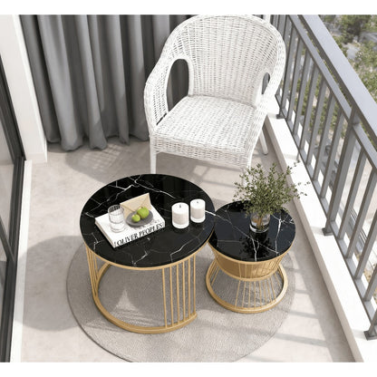 Ronde Bijzettafels – Salontafel – Side Table – Koffietafel – Nesting Tafels – Zwart Metaal – MDF Blad – Compact & Duurzaam – Veilig Zonder Hoeken