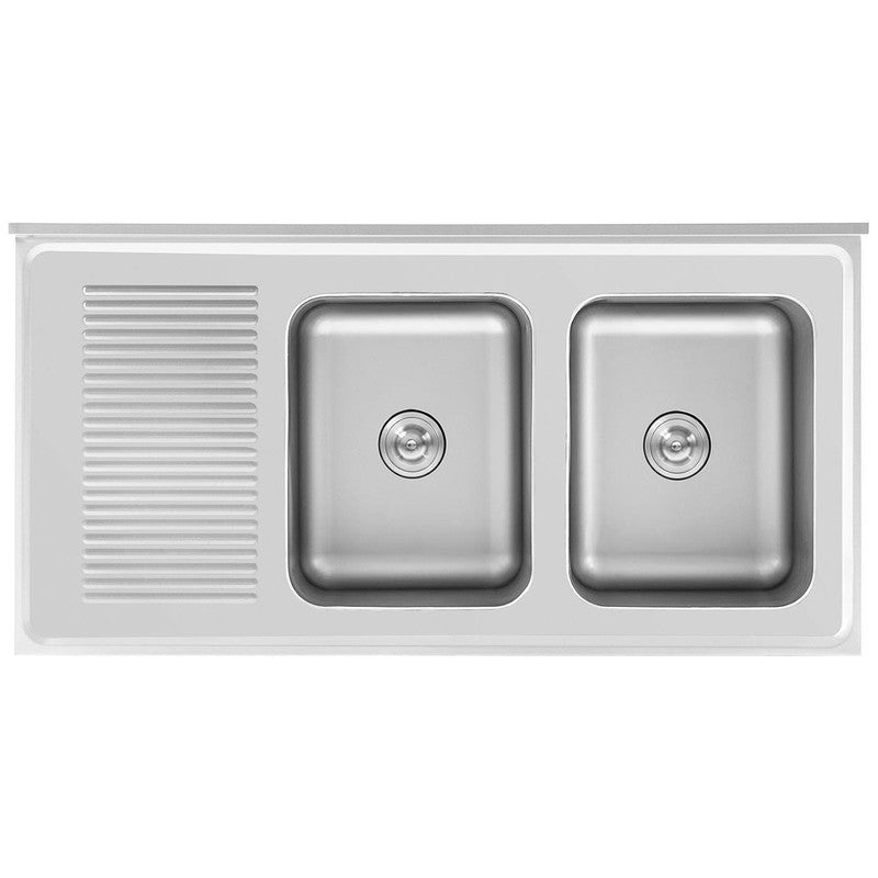 Spoelbak – Gootsteen – Wasbak – Keukenspoelbak – Spoelbakken – Dubbele Compartimenten – RVS – Onderkast Met Schuifdeuren – 140 x 70 x 95 cm – Verstelbare Pooten