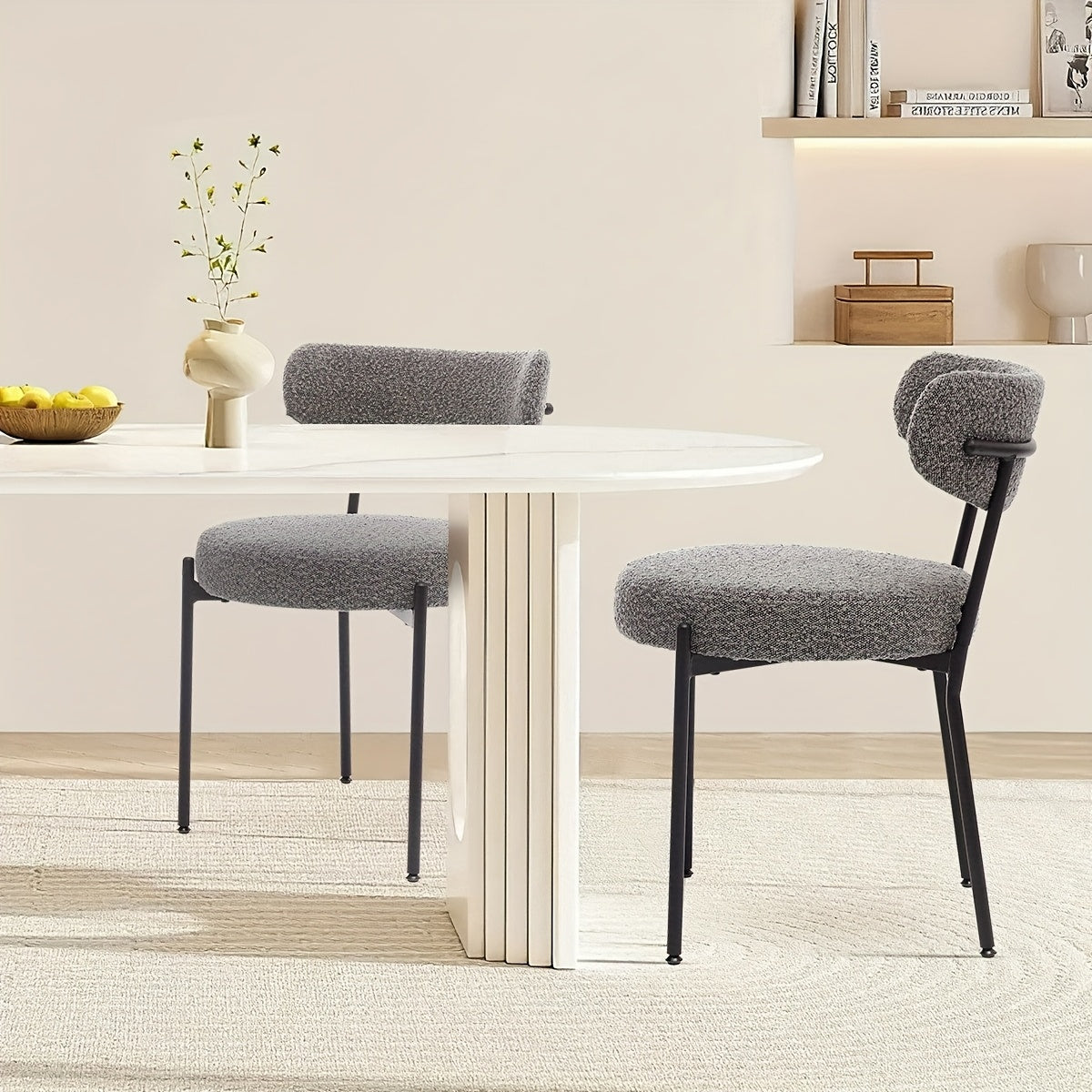 Eetkamerstoel – Keukenstoel – Stoel – Kuipstoel – Zonder Armleuning – Gestoffeerde Zitting – Metaal Onderstel – Comfortabele Rugleuning - Set van 2 - Grijs