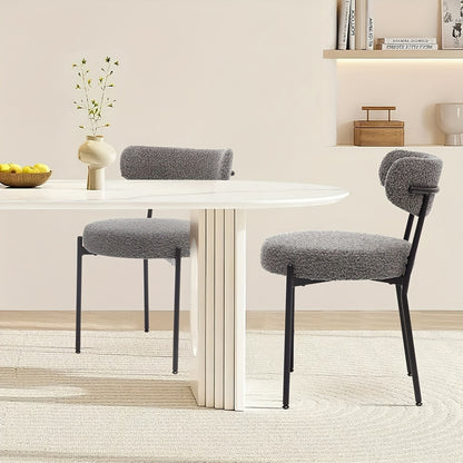 Eetkamerstoel – Keukenstoel – Stoel – Kuipstoel – Zonder Armleuning – Gestoffeerde Zitting – Metaal Onderstel – Comfortabele Rugleuning - Set van 2 - Grijs
