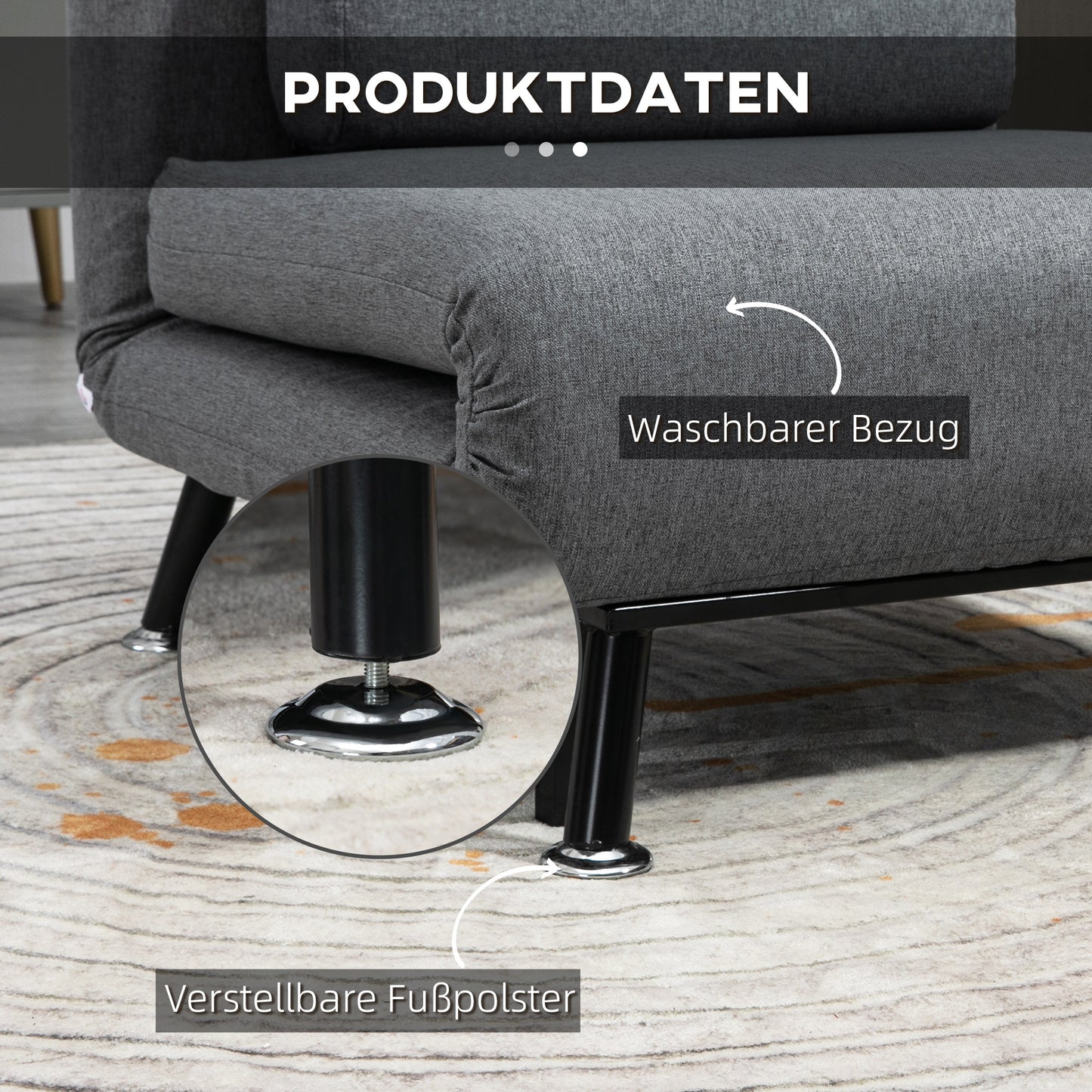 Inklapbare Relaxstoel – Ligstoel – Zitzetel – Slaapstoel – Relaxfauteuil – Donkergrijs – Verstelbare Rugleuning Met Bedfunctie – Compact Formaat 75x70x75 cm