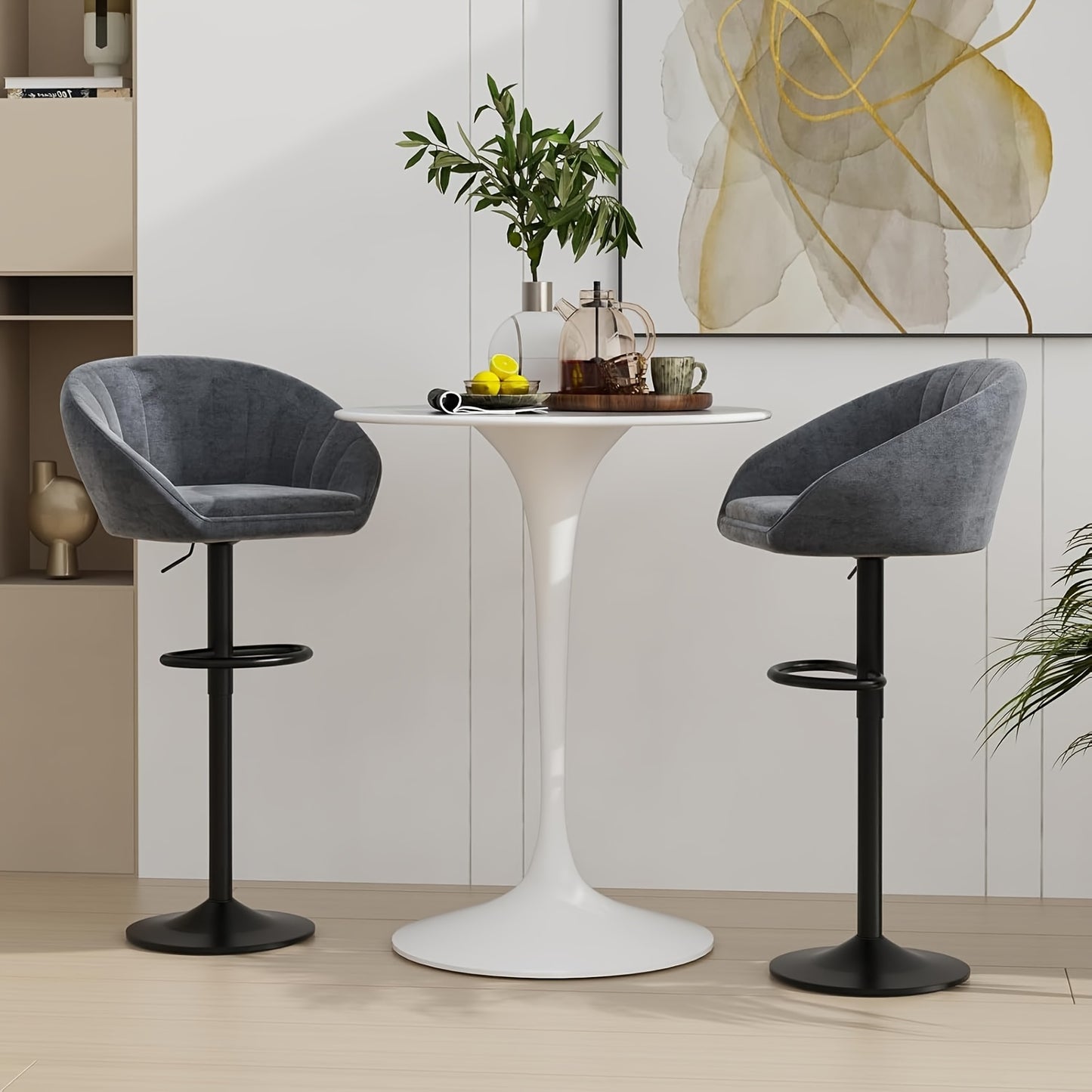 Barstoel – Barkruk – Barkrukken – Barstoelen – Keukenstoel – Fluwelen Bekleding – Verstelbare Zithoogte – Draaibaar – Set van 2 – Grijs