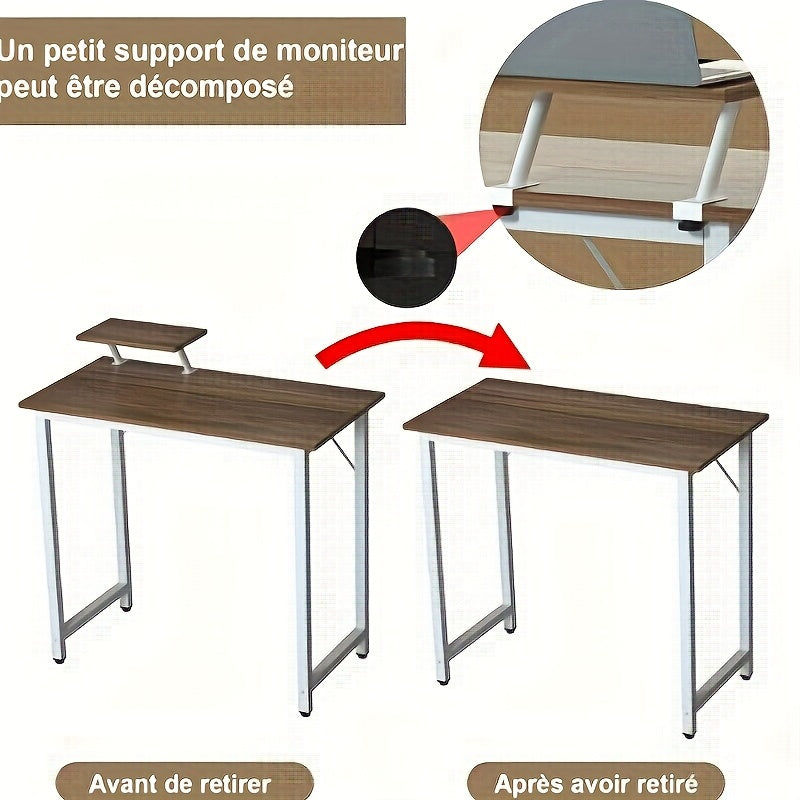 1pc Extra-Small Space-Saving Modern Nordic Home Office Desk with Monitor Mount - Compact 40cm Wide, 80cm Deep & 75cm Tall, Slim Desktop Fits 27-inch Monitor & Laptop, Sturdy A-Frame Legs, White/Black/Tan Color Options, Minima