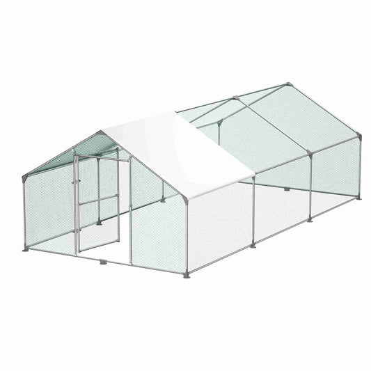 Kippenren – Kippenhok – Buitenren – Pluimveestal – Dierenren – Extra Groot 3x6x2m – Gegalvaniseerd Stalen Frame – PE Dak – Veilig & Ventilerend