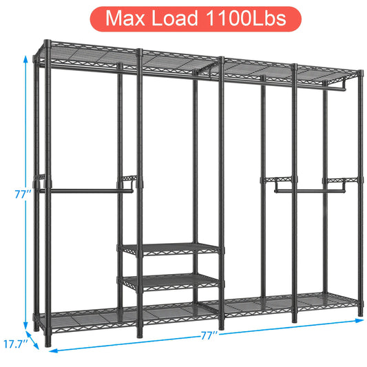 Kledingrek – Garderoberek – Kledinghouder – Kledingstang – Kast Organizer – XXL Capaciteit – Stalen Frame – 11 Planken – 4 Kolommen – Max 498 KG Draagvermogen – Zwart