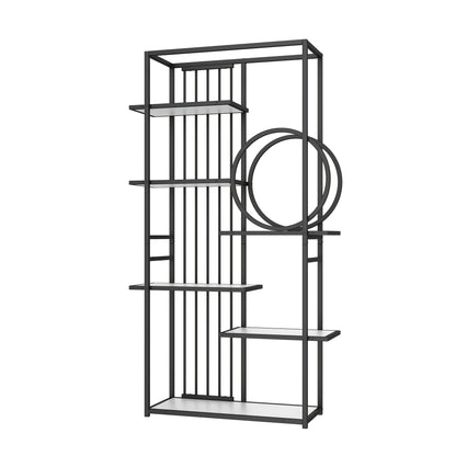 Modern Style Metal Rack, Solid Steel Tube, Geometric Structure, Multi-level Design, Round Decoration, Suitable for Interior Decoration, White + Black
