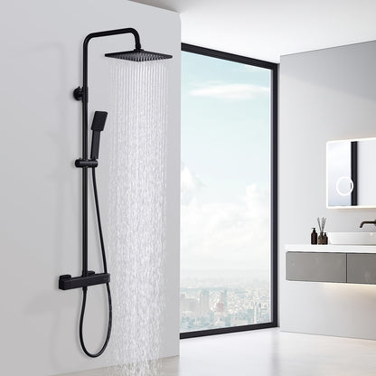 Regendouche – Doucheset – Douche Systeem – Douchekop – Thermostaatkraan – Mat Zwart – RVS Regendouche 22x22 cm – Thermostatische Veiligheid 38°C