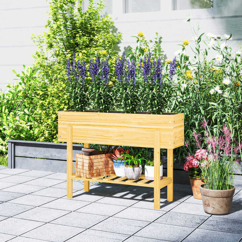 Verhoogde Plantenbak – Bloembak – Tuinbak – Plantenbak Met Opbergruimte – Balkonbak – Natuurlijk Hout – Extra Opbergrek – Waterafvoer Gaten – Duurzaam Vurenhout 100x30x70 cm