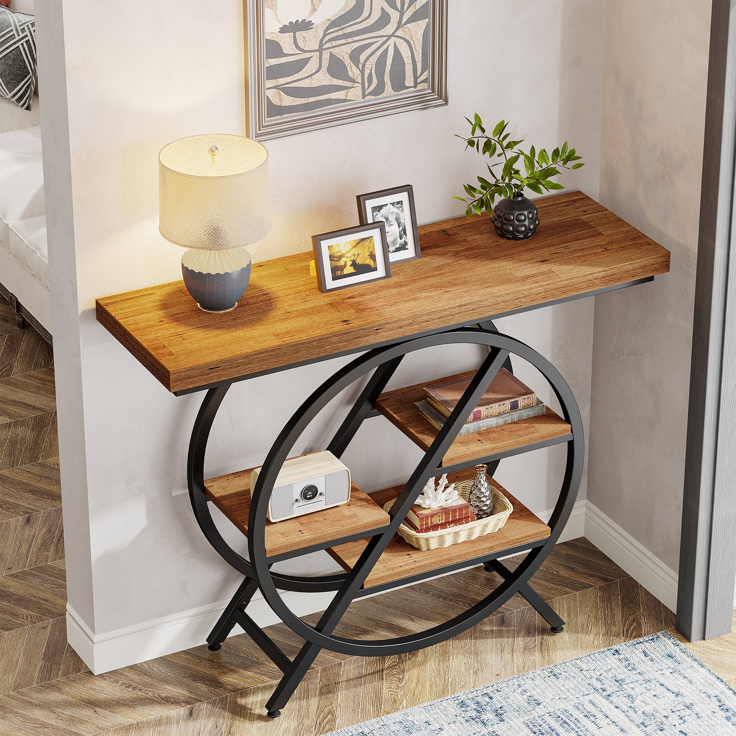 Slank Haltafelt – Smal Sofa Sidetable – Smalle Opbergtafel – Gangtafel – Metaal Houten Frame – 100 cm Breed – 4 cm Dikke Bladen – Robuust & Duurzaam