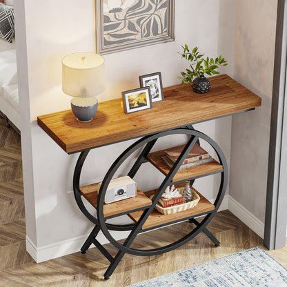 Slank Haltafelt – Smal Sofa Sidetable – Smalle Opbergtafel – Gangtafel – Metaal Houten Frame – 100 cm Breed – 4 cm Dikke Bladen – Robuust & Duurzaam