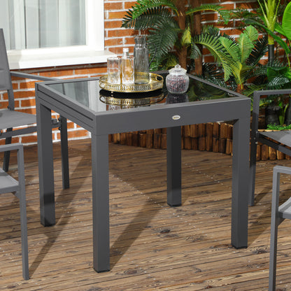 Tuintafel – Uitklapbare Tafel – Uitschuiftafel – Eettafel Buiten – Aluminium Tuinmeubel – Zwart Getemperd Glas – 160x80x75 cm – Weerbestendig Epoxy Frame