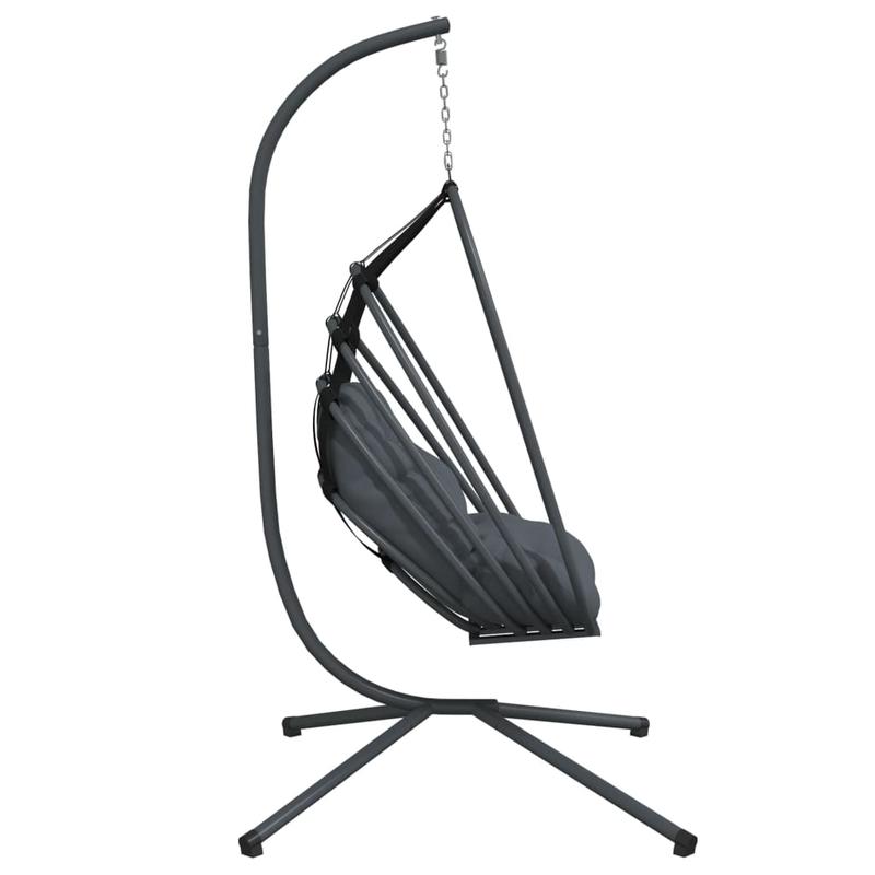 Hangstoel – Schommelstoel – Hangmatstoel – Hangstoel Met Standaard – Cocoonstoel – Stalen Frame Zwart – Weerbestendig – Max. 150 kg – Inclusief Antraciet Kussen