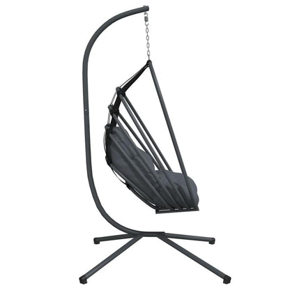 Hangstoel – Schommelstoel – Hangmatstoel – Hangstoel Met Standaard – Cocoonstoel – Stalen Frame Zwart – Weerbestendig – Max. 150 kg – Inclusief Antraciet Kussen