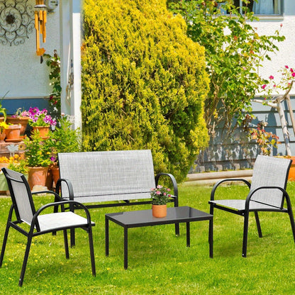 Tuinmeubelen – Loungeset – Zitgroep – Balkonset – Loungeset Balkon – Weerbestendig Stalen Frame – Ademend Waterafstotend Stof – Inclusief Glazen Koffietafel