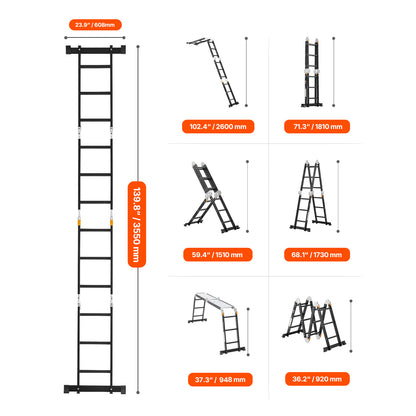 Vouwladder – Multifunctionele Ladder – Klappleder – Scharnierladder – Combiladder – 7-in-1 Design – Lichtgewicht Aluminium 150 kg Belastbaar